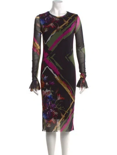Pre-owned Fuzzi Floral Print Midi Length Dress In Black