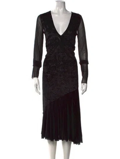 Pre-owned Fuzzi Floral Print Midi Length Dress In Black