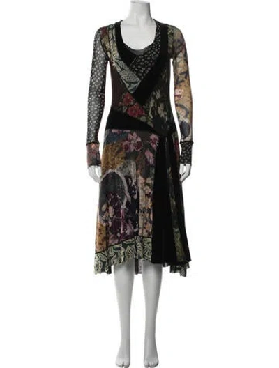 Pre-owned Fuzzi Floral Print Midi Length Dress In Black