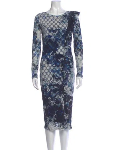 Pre-owned Fuzzi Floral Print Midi Length Dress In Blue