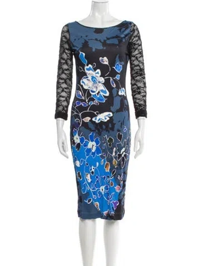 Pre-owned Fuzzi Floral Print Midi Length Dress In Blue