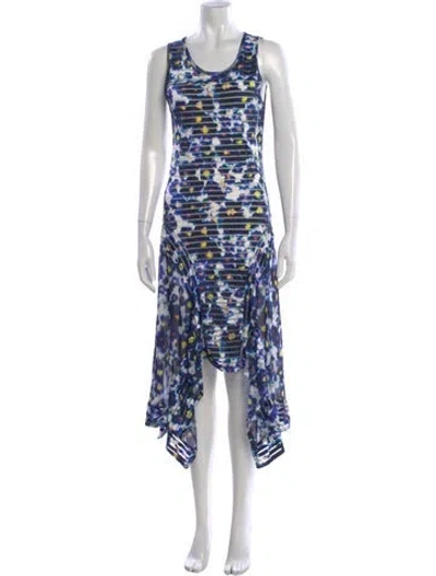 Pre-owned Fuzzi Floral Print Midi Length Dress In Blue
