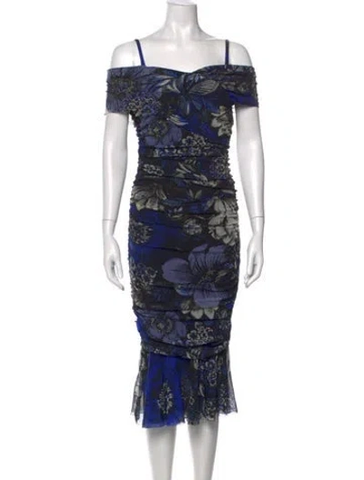 Pre-owned Fuzzi Floral Print Midi Length Dress In Blue
