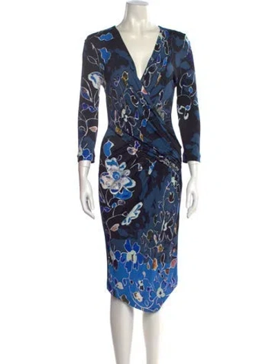 Pre-owned Fuzzi Floral Print Midi Length Dress In Blue