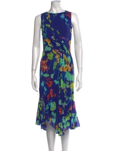 Pre-owned Fuzzi Floral Print Midi Length Dress In Blue