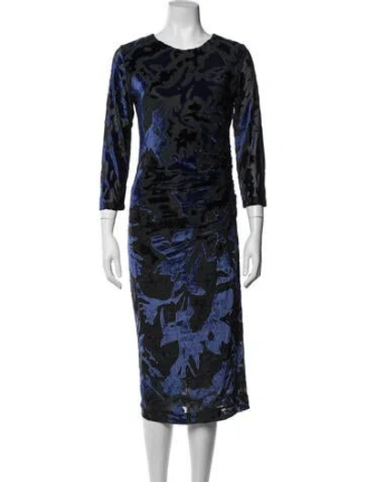 Pre-owned Fuzzi Floral Print Midi Length Dress In Blue