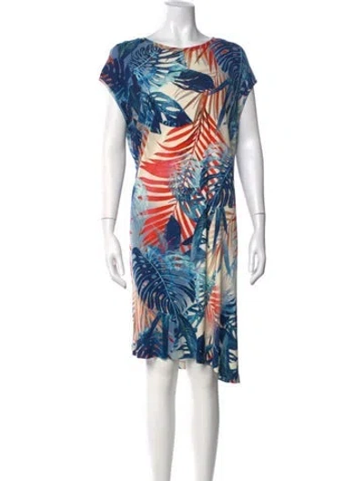 Pre-owned Fuzzi Floral Print Midi Length Dress In Blue