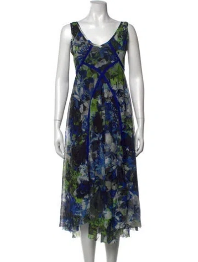 Pre-owned Fuzzi Floral Print Midi Length Dress In Blue