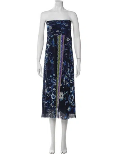 Pre-owned Fuzzi Floral Print Midi Length Dress In Blue