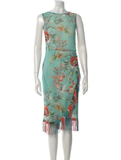 Pre-owned Fuzzi Floral Print Midi Length Dress In Green