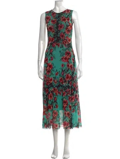 Pre-owned Fuzzi Floral Print Midi Length Dress In Green