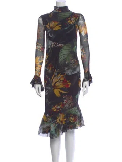 Pre-owned Fuzzi Floral Print Midi Length Dress In Multi