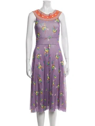 Pre-owned Fuzzi Floral Print Midi Length Dress In Purple