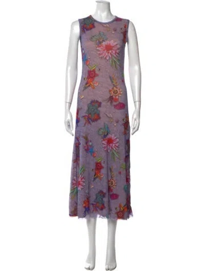 Pre-owned Fuzzi Floral Print Midi Length Dress In Purple