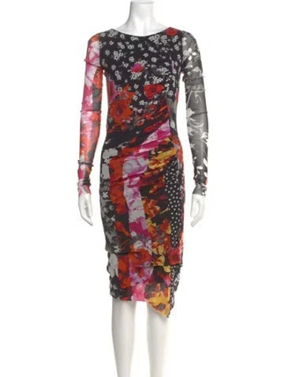 Pre-owned Fuzzi Floral Print Midi Length Dress In Red
