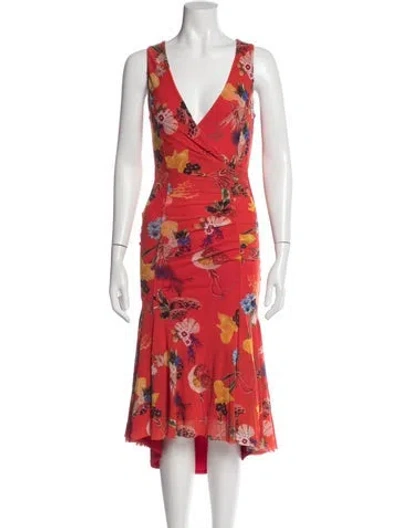 Pre-owned Fuzzi Floral Print Midi Length Dress In Red