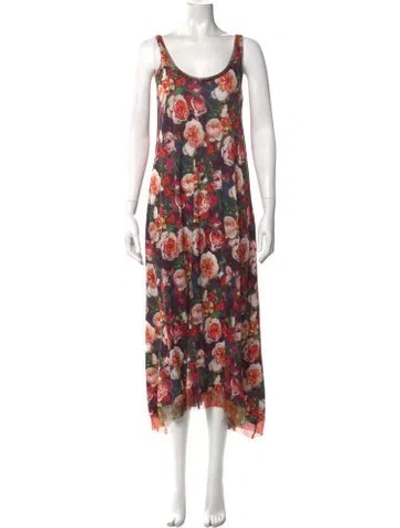 Pre-owned Fuzzi Floral Print Midi Length Dress In Red