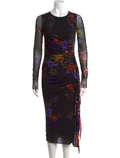 Pre-owned Fuzzi Floral Print Midi Length Dress W/ Tags In Black