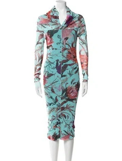 Pre-owned Fuzzi Floral Print Midi Length Dress W/ Tags In Blue