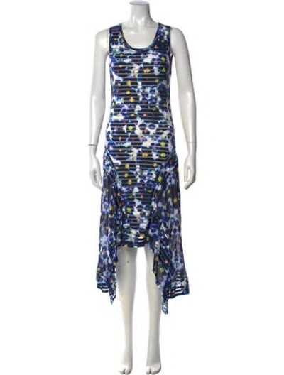 Pre-owned Fuzzi Floral Print Midi Length Dress W/ Tags In Blue