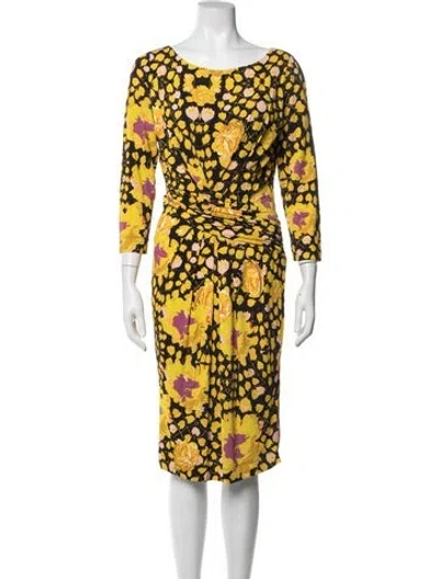 Pre-owned Fuzzi Floral Print Midi Length Dress In Yellow
