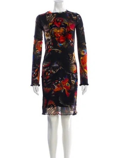 Pre-owned Fuzzi Floral Print Mini Dress In Black