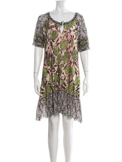 Pre-owned Fuzzi Floral Print Mini Dress In Black/green/pink