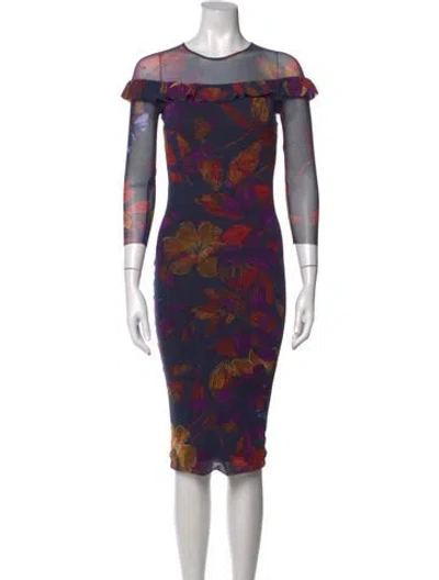 Pre-owned Fuzzi Floral Print Mini Dress In Blue