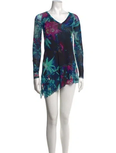 Pre-owned Fuzzi Floral Print Mini Dress In Blue