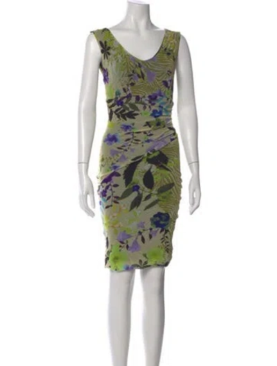 Pre-owned Fuzzi Floral Print Mini Dress In Green