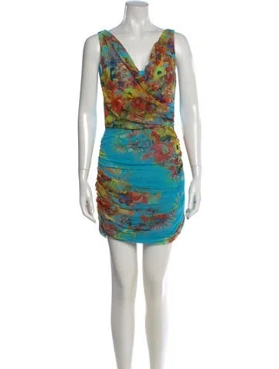 Pre-owned Fuzzi Floral Print Mini Dress W/ Tags In Blue