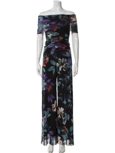 Pre-owned Fuzzi Floral Print Off-the-shoulder Jumpsuit In Blue