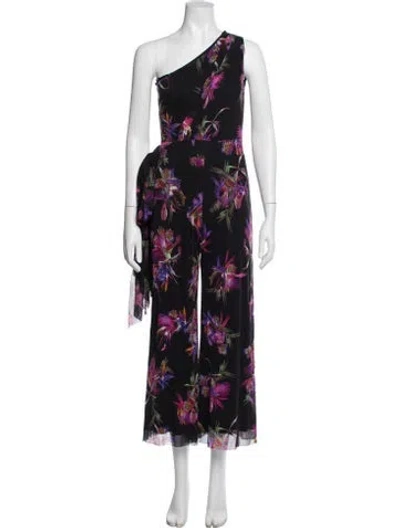 Pre-owned Fuzzi Floral Print One-shoulder Jumpsuit W/ Tags In Black