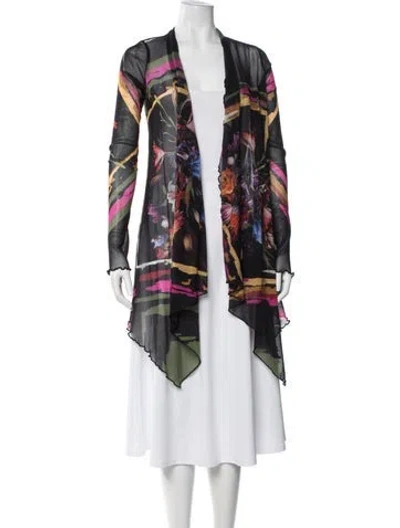 Pre-owned Fuzzi Floral Print Open Front Sweater In Black