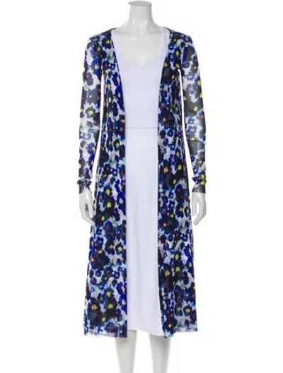 Pre-owned Fuzzi Floral Print Open Front Sweater In Blue