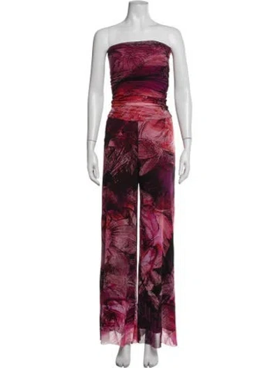 Pre-owned Fuzzi Floral Print Strapless Jumpsuit In Black/pink/purple