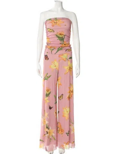 Pre-owned Fuzzi Floral Print Strapless Jumpsuit In Pink