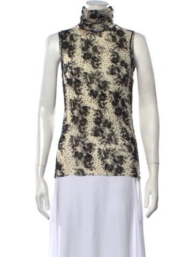 Pre-owned Fuzzi Floral Print Turtleneck Top In Neutrals