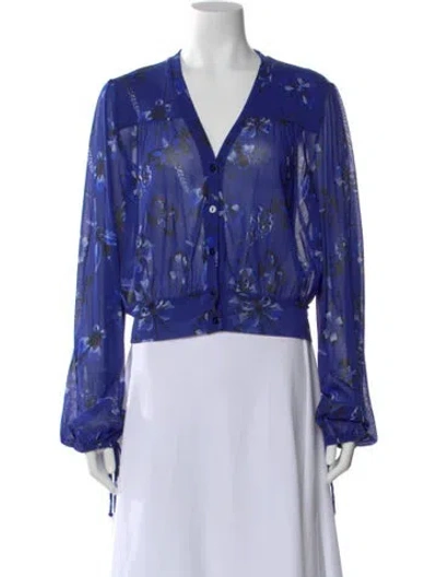Pre-owned Fuzzi Floral Print V-neck Sweater In Blue
