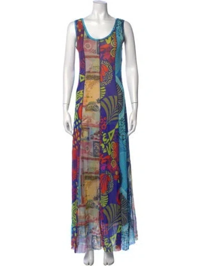 Pre-owned Fuzzi Graphic Print Long Dress In Blue