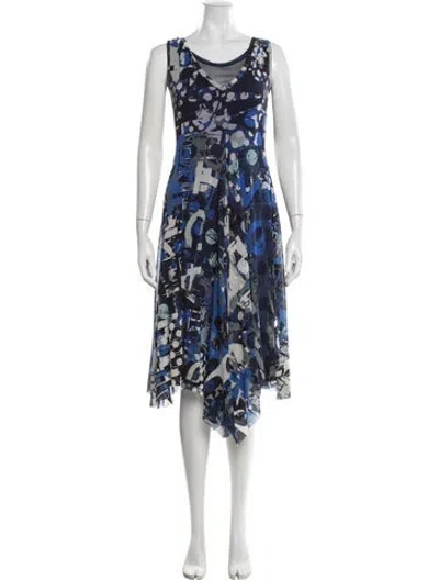 Pre-owned Fuzzi Graphic Print Midi Length Dress In Blue