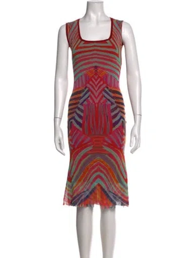 Pre-owned Fuzzi Graphic Print Midi Length Dress In Red