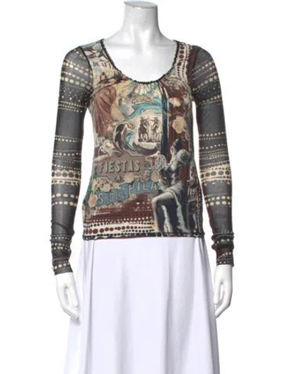 Pre-owned Fuzzi Graphic Print Scoop Neck Top In Black/neutrals