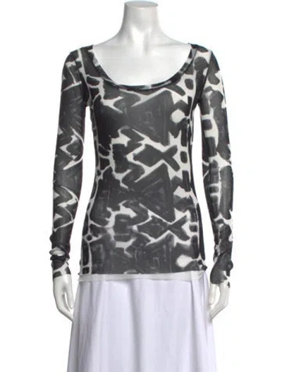 Pre-owned Fuzzi Graphic Print Scoop Neck Top W/ Tags In Black