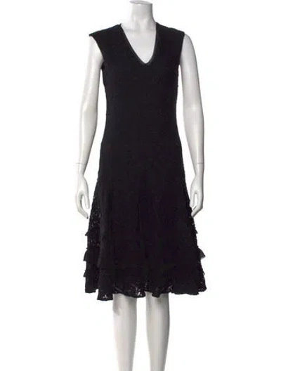 Pre-owned Fuzzi Lace Pattern Midi Length Dress In Black