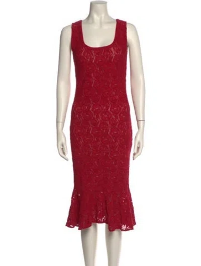 Pre-owned Fuzzi Lace Pattern Midi Length Dress In Red