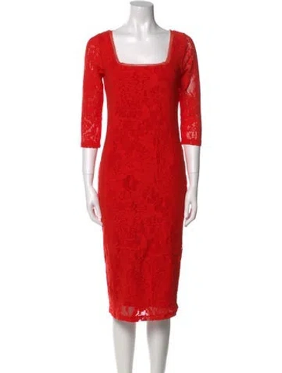 Pre-owned Fuzzi Lace Pattern Midi Length Dress In Red