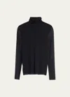 Fuzzi Long-sleeve Turtleneck Tulle Blouse In Walnut
