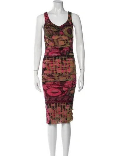 Pre-owned Fuzzi Mesh Knee-length Dress In Purple