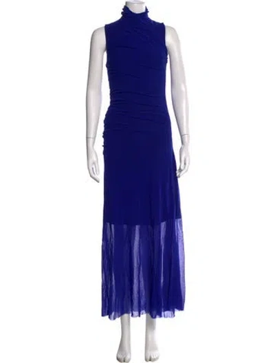 Pre-owned Fuzzi Mock Neck Long Dress In Blue
